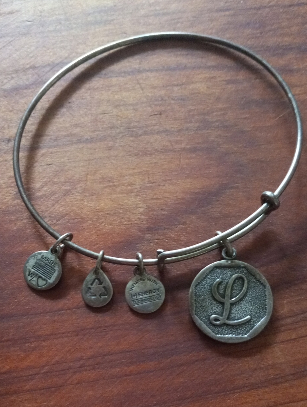 Alex And Ani Silver-Tone Initial 'L' Charm Bangle Bracelet